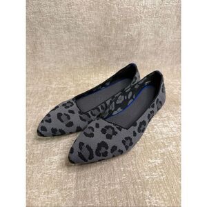 Rothy's Women's Leopard Print Canvas Pointed Toe Slip-on Flats Black Gray Sz 6